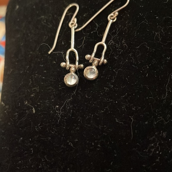 Checkerboard cut moonstone sterling hinged earrings - Picture 2 of 5